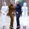 Abaya Muslim Women Stretch Maxi Dress Plain Robe Long Bodycon Dresses Ramadan O-Neck