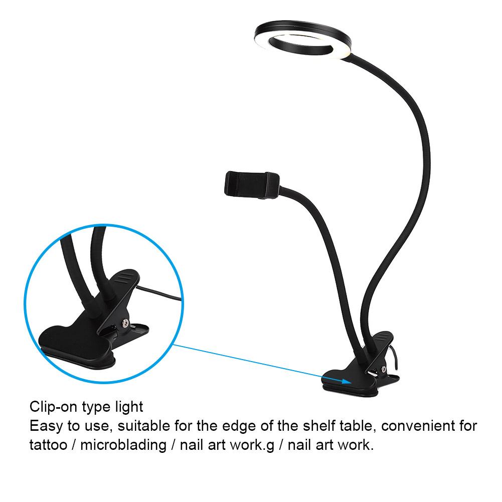 Регулируемая настольная лампа для татуировок, гибкая светодиодная кольцевая лампа для микроблейдинга и макияжа