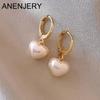 ANENJERY Love Heart Pearl Chunky Hoop Earrings for Women Classic Creative Design Girl's Sweet Temperament Earrings Jewelry