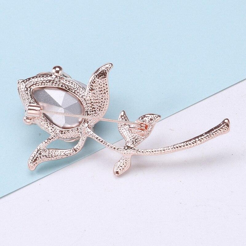 Blucome Fashion Rhinestone Red Enamel Rose Flower for Women Lady Classic Beauty Flower Party Office Brooch Pin Gifts