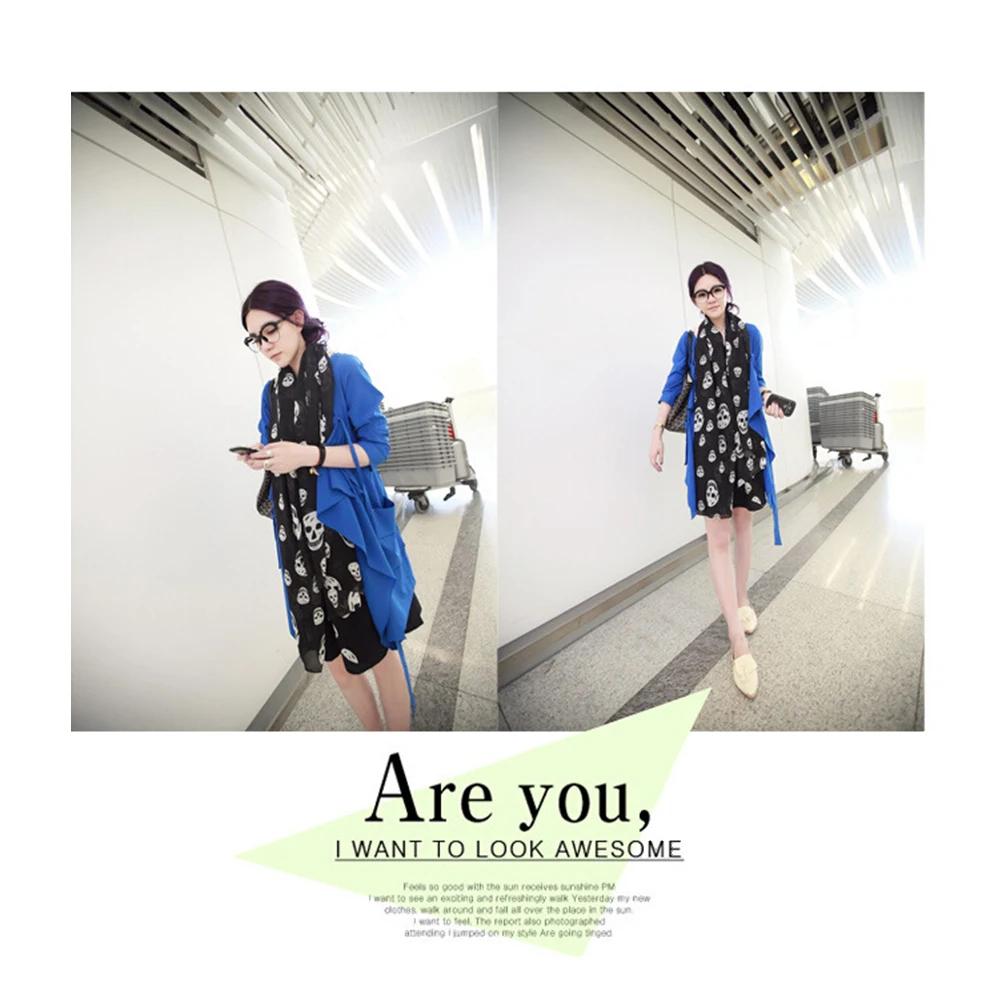 Длинный шарф-платок с черепами для женщин, шифоновый платок-шарф, повязки на волосы, голову, шею с черепами