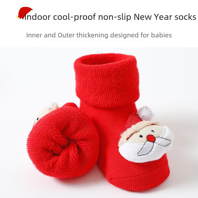 Мягкая утолщенная махровая обувь для новорожденных - ярко-красный цвет для осени/зимы (1 год)