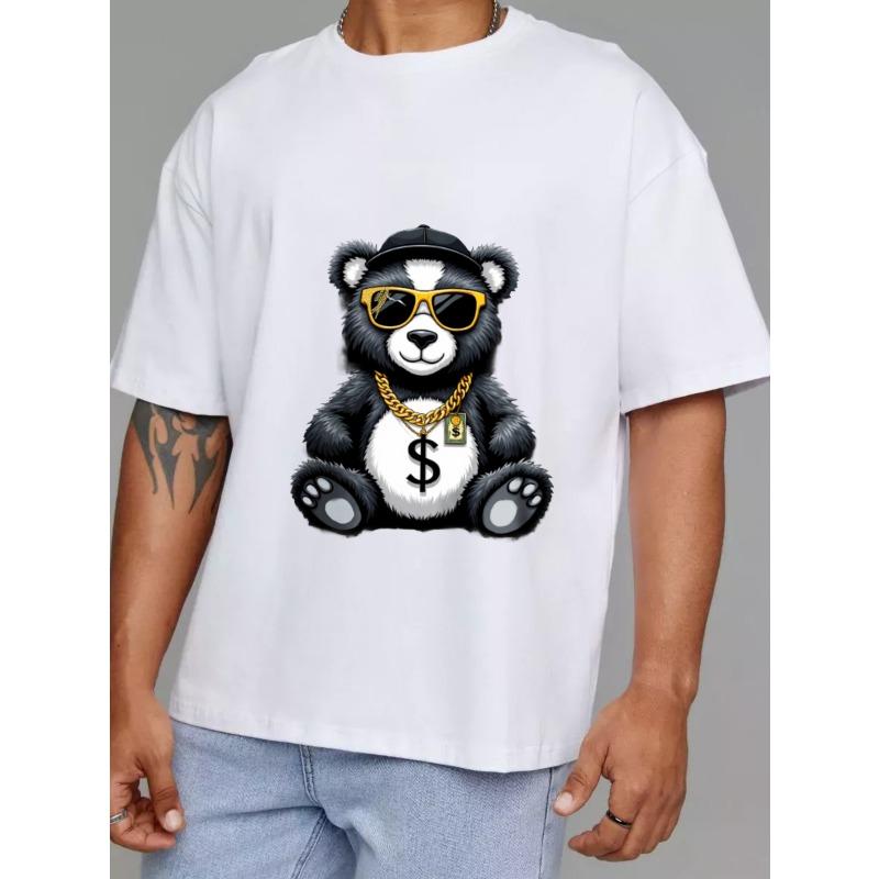 Хлопковая футболка Белый медведь в солнцезащитных очках и с золотой цепью, принт с символом денег, повседневная уличная одежда для мужчин