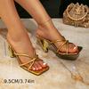 High-heeled Sandals Gold Special-shaped Heel Square Head Pedal Fashion Party High-heeled Sandals Women
