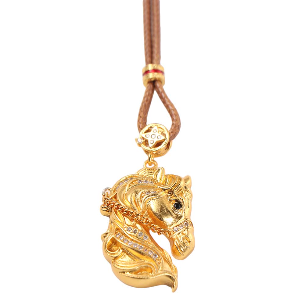 Waterproof Zodiac Horse Necklace Rhinestone Golden Horse Pendant New Year Blessing
