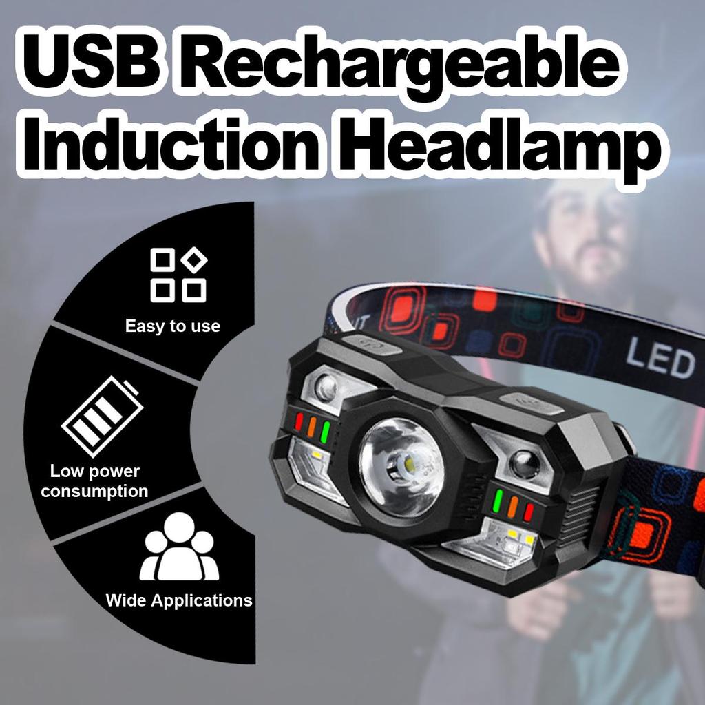 Перезаряжаемый налобный фонарь с датчиком движения Светодиодный рабочий фонарь Фонарик Мини Мощный Уличный Для Кемпинга Cob Беговой фонарь Пеший туризм