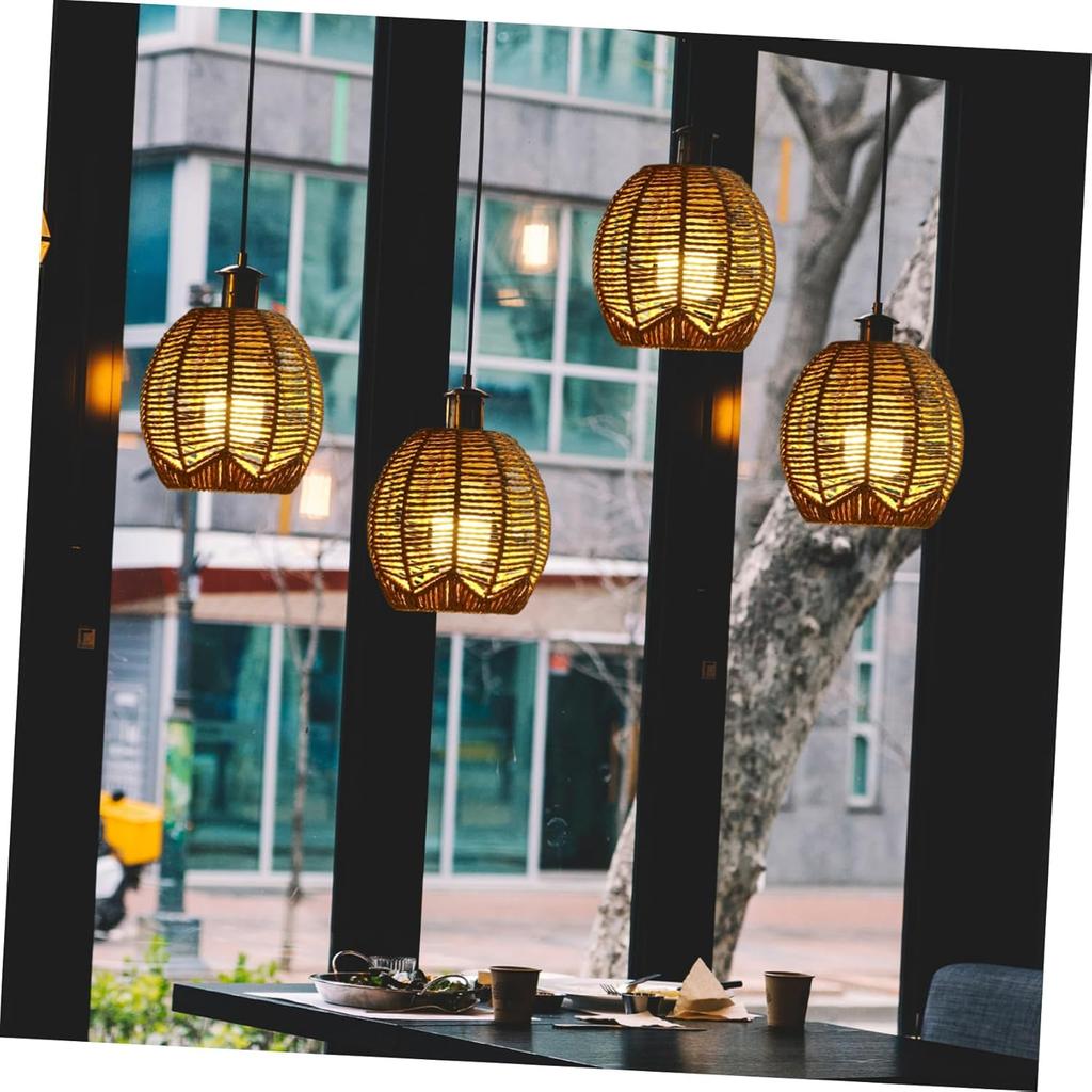 Rattan Lamp Shade Small Boho Shades Replacement - Pendant Sconce Shade Ceiling Fan Light Covers Round Woven Lampshade for Floor Lamps Pendant Light