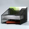 Letter Tray Organizer Desk Mesh File Organizer with 3 Paper Tray And 2 Vertical Upright Section Metal File Folder Sorter for Office Supplies