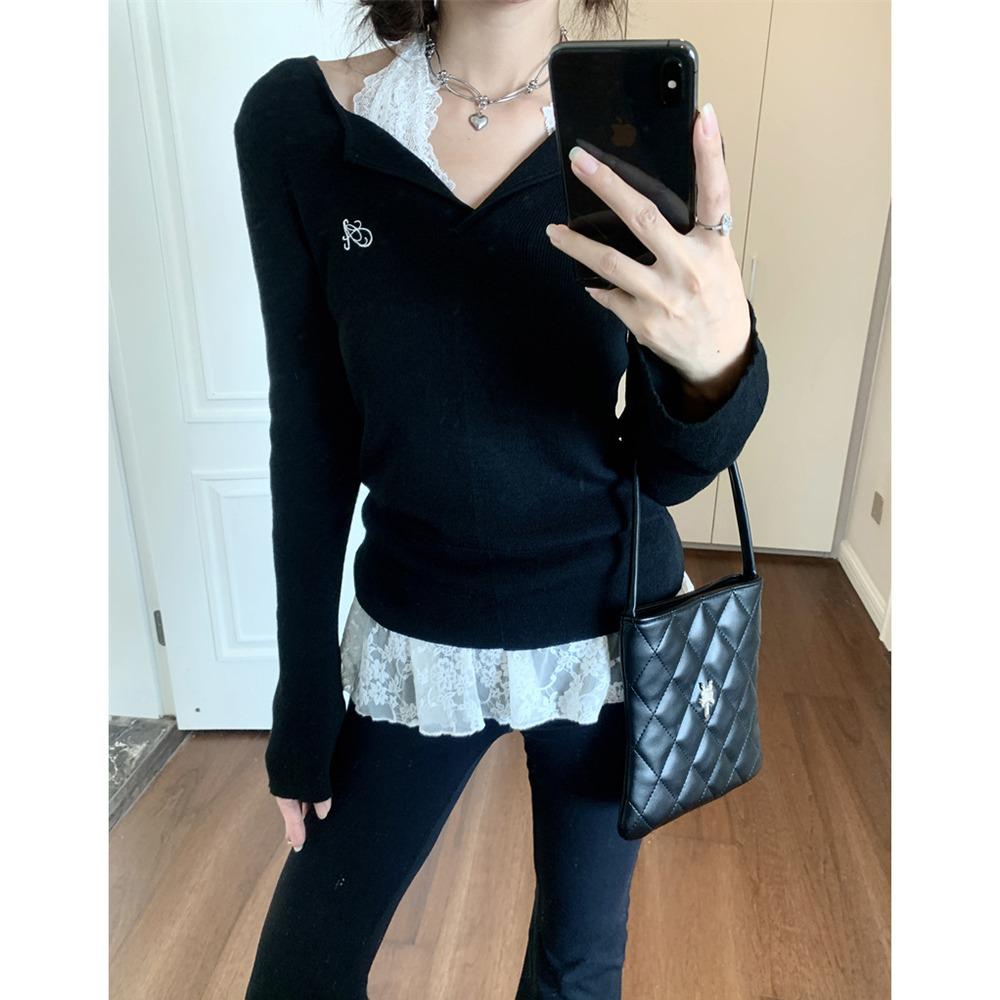 Женский свитер Sweet & Spicy Chic с вышивкой, утягивающий, черный, с длинными рукавами, для ранней осени