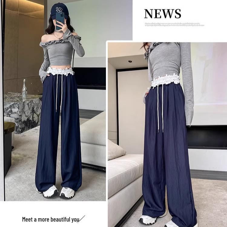 2025 Spring French Lace High-Waist Wide-Leg Trousers