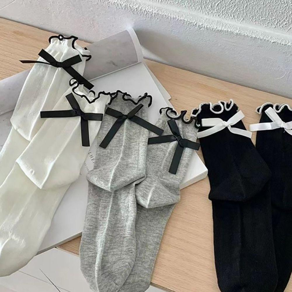 Bow Pile Socks Thin JK Socks New Mid Tube Socks Girls