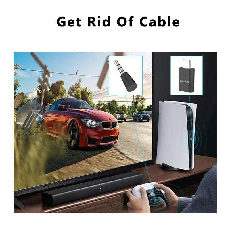 VAORLO Передатчик APTX Type-C для мобильных телефонов PS5 Nintendo с низкой задержкой HD-передачи, поддержка «один на два» с микрофоном, Plug and Play