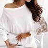 New Lace Patchwork Long Sleeve Women Blouses and Tops Fashion Slash Neck White Shirts for Women Elegant Slim Fit Vintage Solid Office Lady Shirt 26105