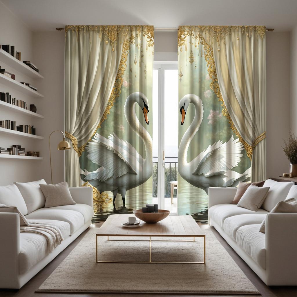 2-х компонентный HD цифровой белый галстук теплый Лебединое озеро занавеска украшение дома стиль украшение гостиная спальня носить штанга эффект занавески