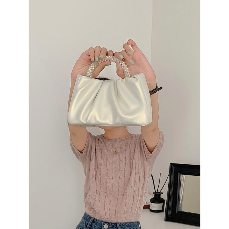 Niche Новая женская сумка Temperament Pearl Wrist Fold Cloud Handbag One Shoulder Crossbody Mini Bag Trend