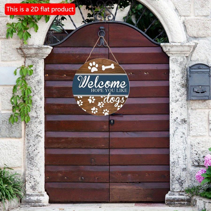 2D Flat 20*20cm 1pc Welcome Hope You Like Dogs Wooden Kennel Hanging Sign, , Dog Footprints&bones Patterns Gift for Friends Who Like Dogs, Applicable
