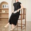 Summer Cotton Linen Plus Size Women's Dress Literary Retro Disc Buckle Jacquard Cheongsam Chinese Ethnic Style Dresses