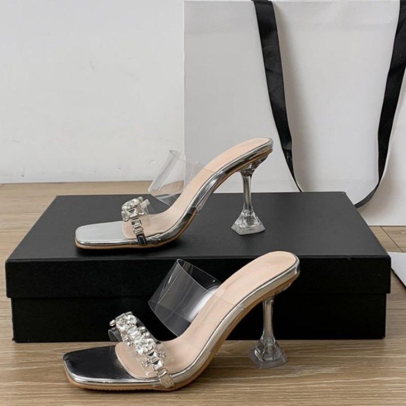 Transparent Cool Slippers Women's Outer Wear Summer New Trendy and Sexy Niche Rhinestone Crystal High Heel Drag