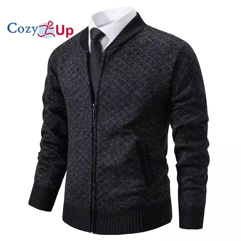 Cozy Up Мужской свитер на молнии со стойкой, вязаные осенне-зимние повседневные куртки