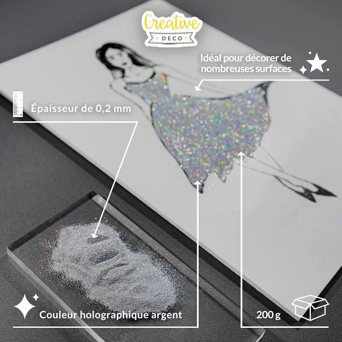 Poudre de paillettes - CREATIVE DECO - Argent - 200g - Fin 0.2mm - Holographique