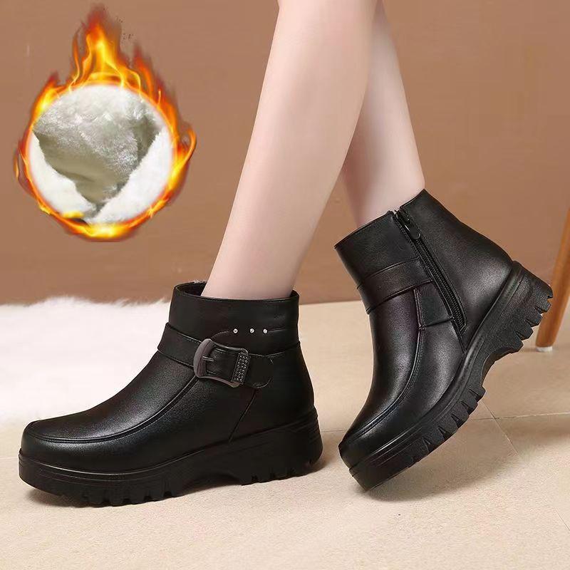 Модные зимние женские ботильоны, толстые плюшевые теплые сноубутсы, водонепроницаемые ботильоны для мамы