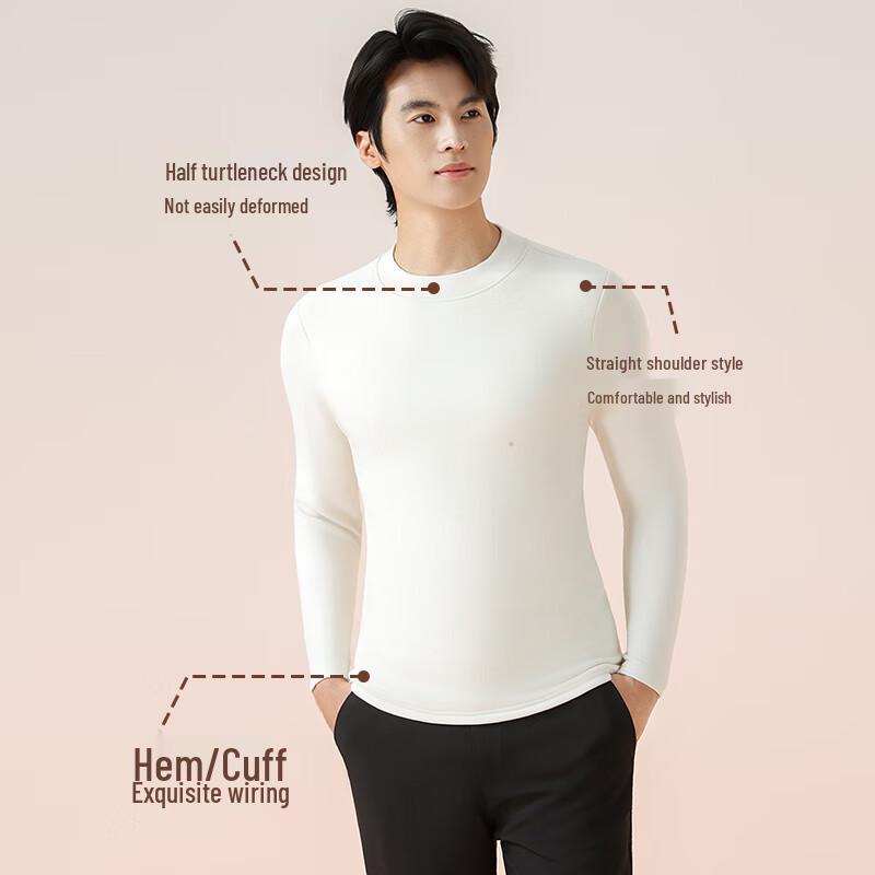 Xunmianren Men's Thermal Wool Blend Semi-High Collar Base Layer