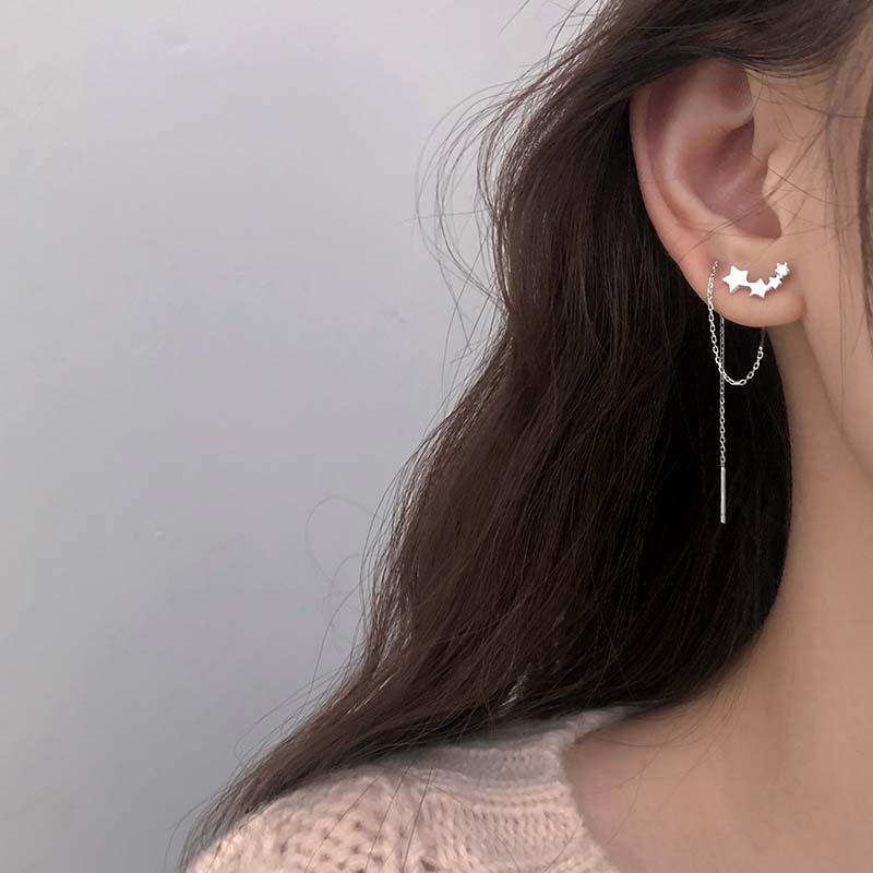 Sky Shining Star Earrings Korean Super Beautiful Long Meteor Fringed Stud Earrings Female Zircon Gradual Change Pentagram Earrings