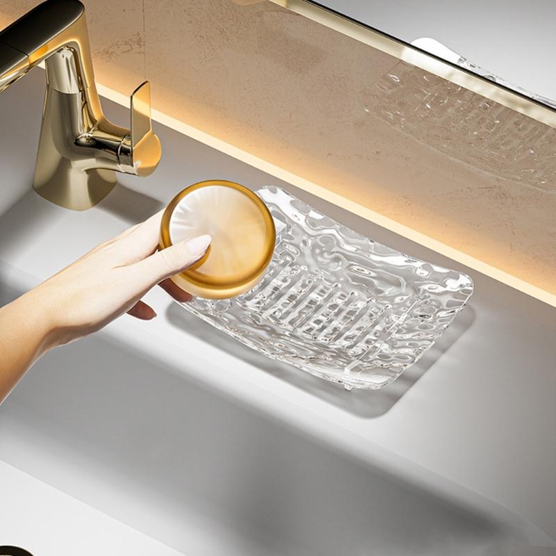 2PCS Modern Soap Holder With Drainage Design Practical Bathroom Soap Organizers Case For Sink Kitchen Countertop