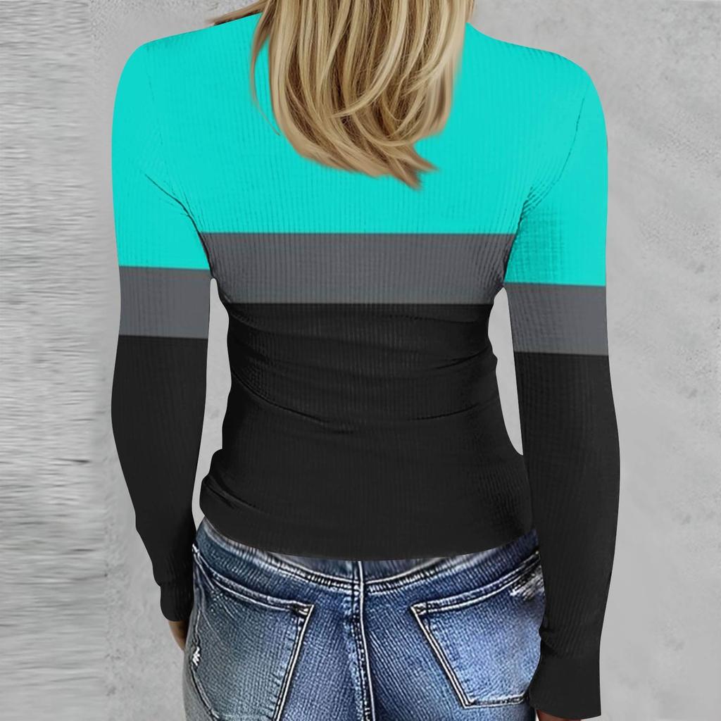 Женская и зимняя футболка с тонким низом, модная повседневная футболка с градиентным принтом и круглым вырезом, пуловер с длинным рукавом