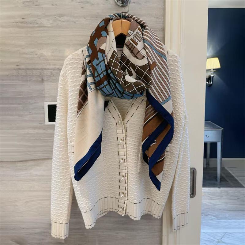 NINA SOLOR Silk Wool Square Scarf & Shawl