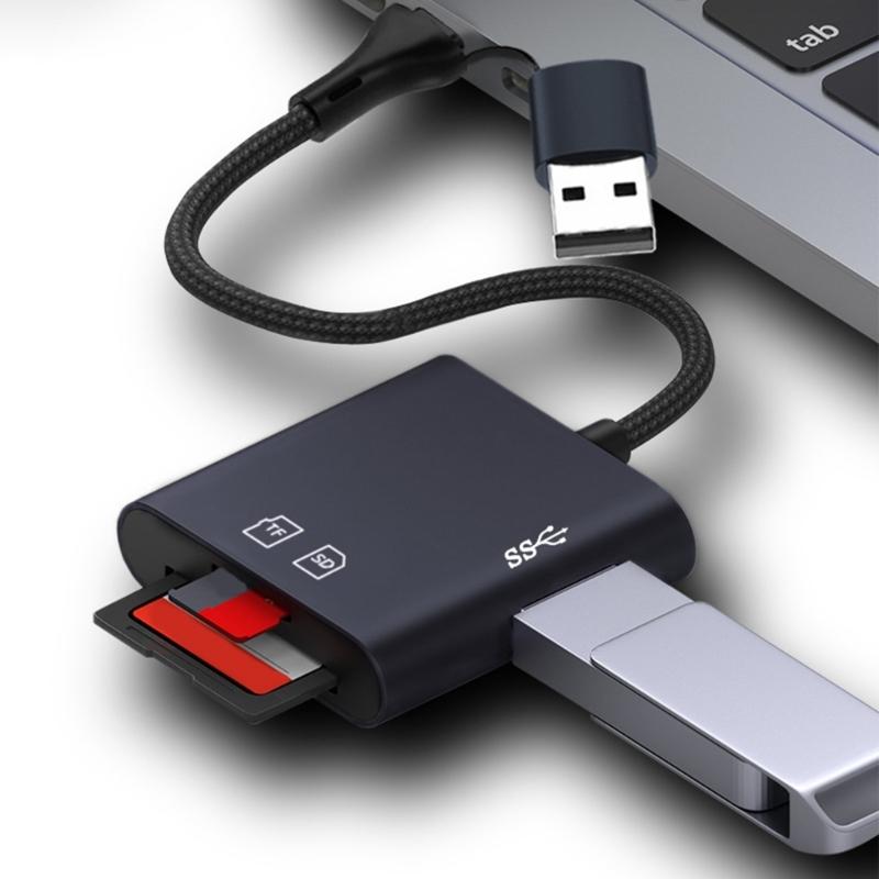 Высокоскоростной USB 3.0 кардридер с двойными разъемами USB A и USB C для карт TF, алюминиевый корпус, драйверы не требуются