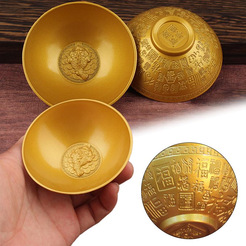Golden Blessing Bowl Spiritual Decorative FuOrnaments Wealth Attracting Desktop Decoration Good Luck Bringer for Home Collection