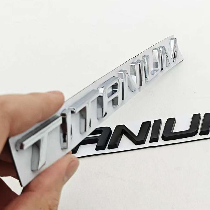AJE1 1pc Chrome Black Car Sticker Logo TITANIUM Rear Boot Badge Emblem For Ford Ecosport Fiesta Focus Mondeo Edge Escape Kuga Galaxy