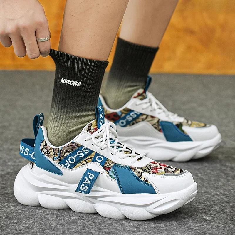 Men's Comfortable Sneakers  Breathable Running Mesh Tennis Sneakers Walking Platform Gear Step Shoes Dynamic Color Contrast
