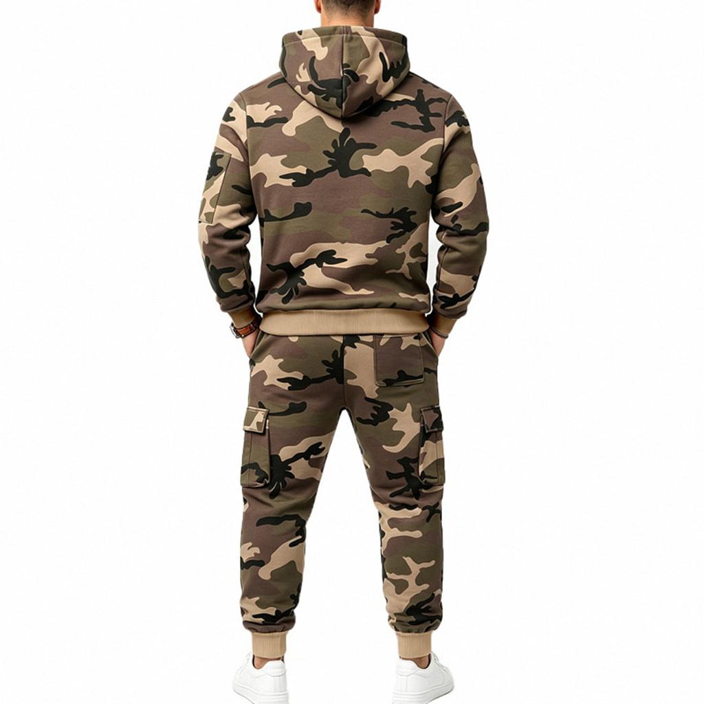 Men's Camouflage Hooded Sweatshirt and Sweatpants Set - Casual Athletic for Cold
