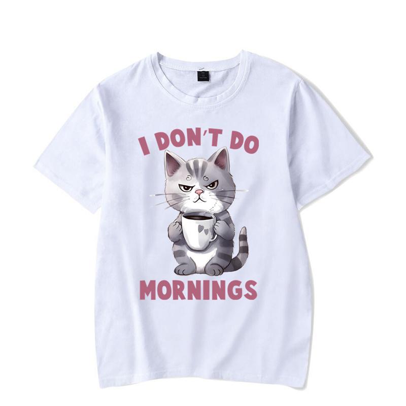 Футболки с графическим принтом «Я не делаю утро» Футболки с забавным котом и кофе Футболки больших размеров Модные футболки в стиле Харадзюку Женские и мужские футболки