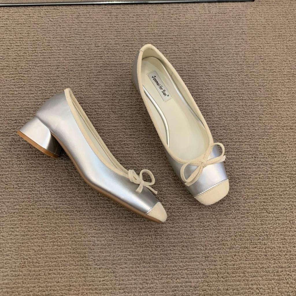 Модные женские балетки Bailamos, модные цветные балетки из мягкой кожи, 2025, квадратный носок, бант, низкий каблук, туфли с мелким вырезом, повседневная обувь Mu