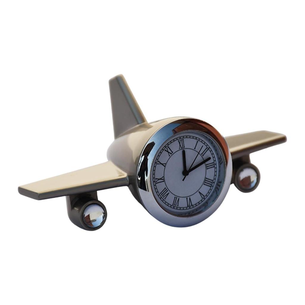 Metal Airplane Clock for Office Desk, Study Table - Aeroplane Miniature Table Clock Showpiece - Best Gift for Airforce Person, (Silver)
