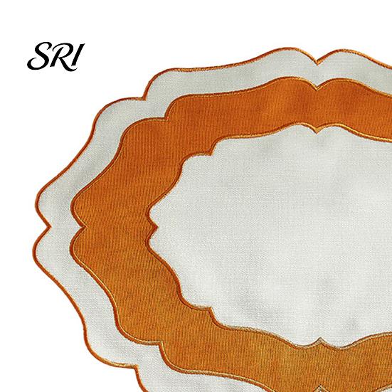 Easy Clean Placemat Scalloped Linen Dining Table Mat Machine Washable Wrinkle Non-shrink Free for Home Farmhouse Kitchen Restaurant Textured