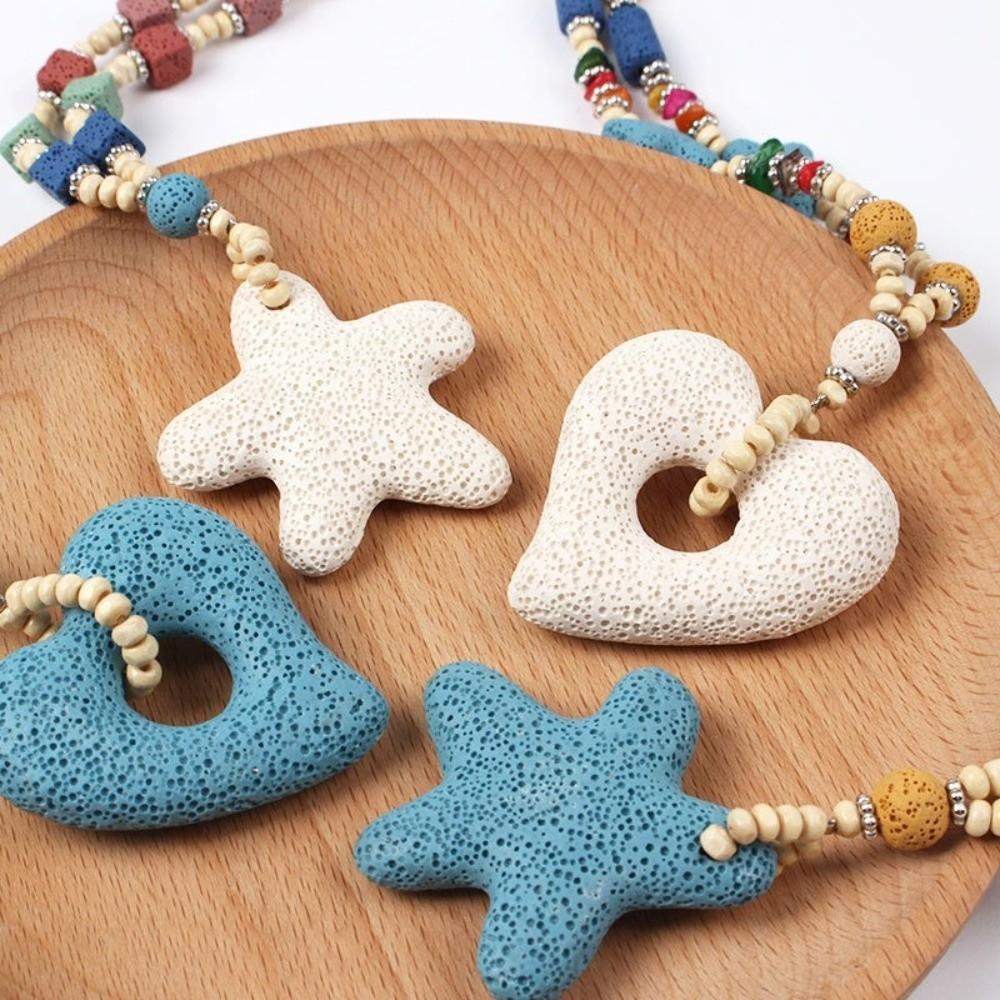 Colorful Volcanic Rock Necklace Adjustable Starfish Clavicle Chain Summer Wear