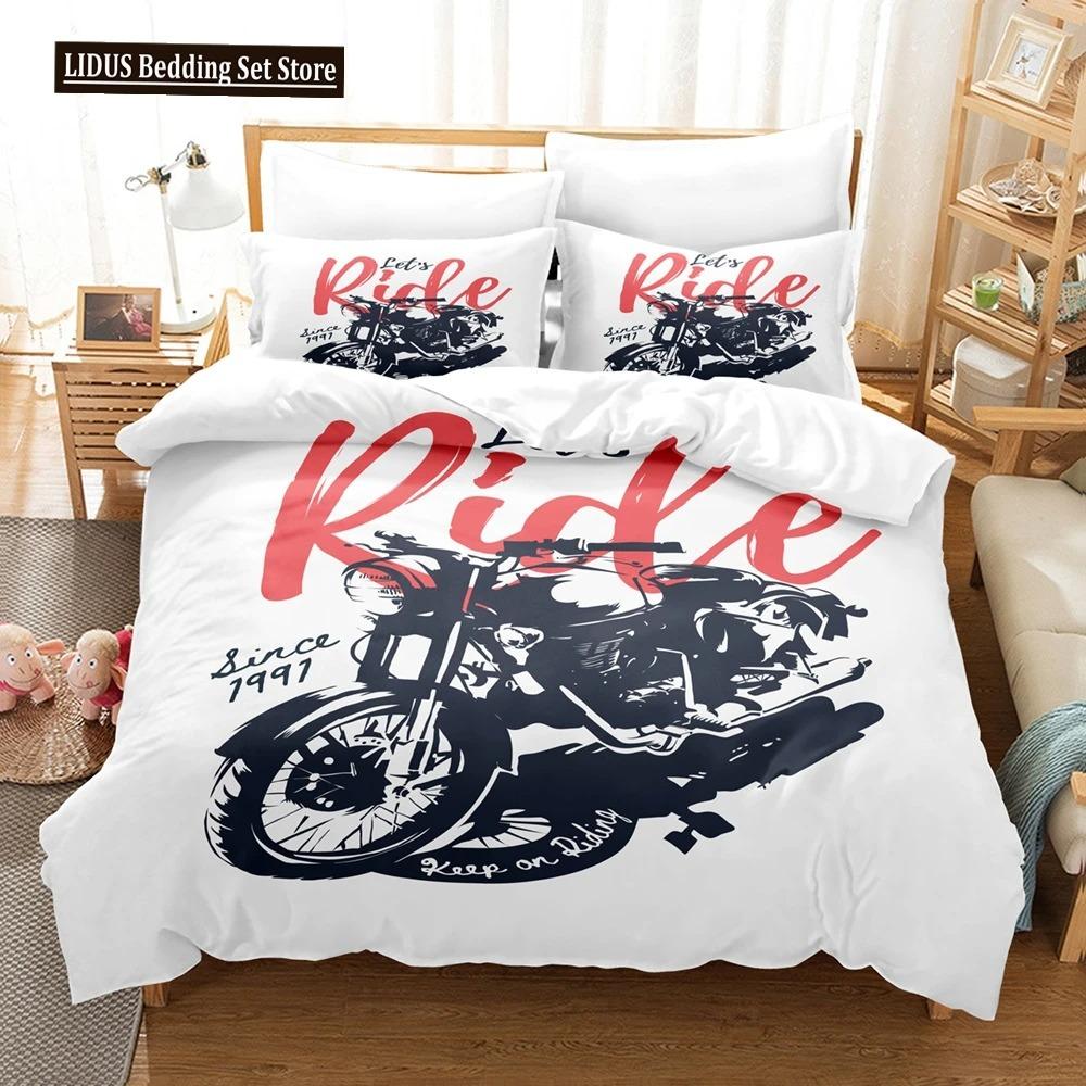 Motorcycle Duvet Cover Set Dirt Bike Extreme Sports Theme For Boy Girl Motocross Racer Polyester Bedding Set King Queen Size