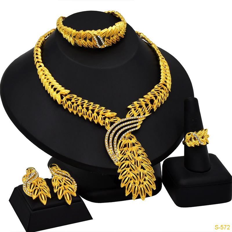 24K Dubai Gold Jewelry Set Europe, America and Africa Popular Jewelry Earrings Four-piece Set
