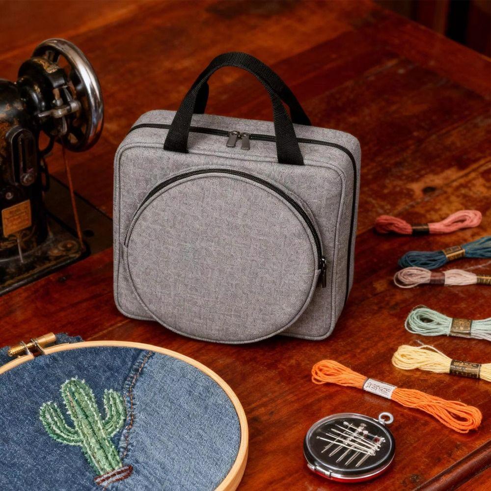 Portable Crochet Storage Bag Padded Interior Embroidery Project Bag Floss Threads Organizer