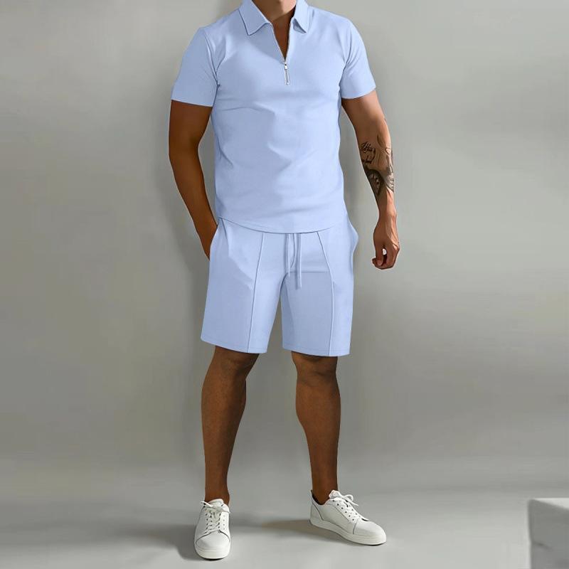 Summer Men's Polo Casual Loose Short Sleeve Shorts Sportswear Fashion Hundred Solid Colour Men's Two Piece Set
