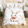 Easter Rose Rabbit Duvet Cover Cute Bunny Happy Easter Bedding Set Full for Kids Boys GirlsRustic Flower Animal Comforter Cover
