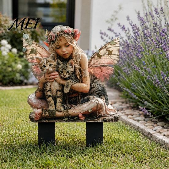 Fairy And Cat Statue Garden Stake, Cats Shape with 2D Printing, Waterproof Potted Plant Decoration Acrylic Realistic Outdoor Decoration, for