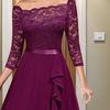 Sexy Gown Dress Off Shoulder Waist-Hugging Midi Dress Lace Splicing Half Sleeve Irregular Ruffle Hem Chiffon Dress