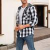Fall Spring Men Shirt Hooded Drawstring Long Sleeves Color Matching Plaid Print Single-breasted Daily Wear School Home Shirt Coat