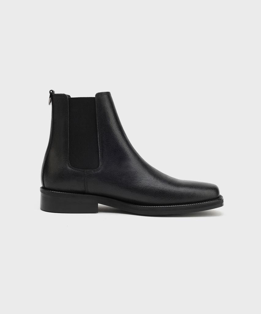 Firenze Atelier [Vibram] Minimal Semi-Square Line Chelsea Boots 7430 [Crack Black]