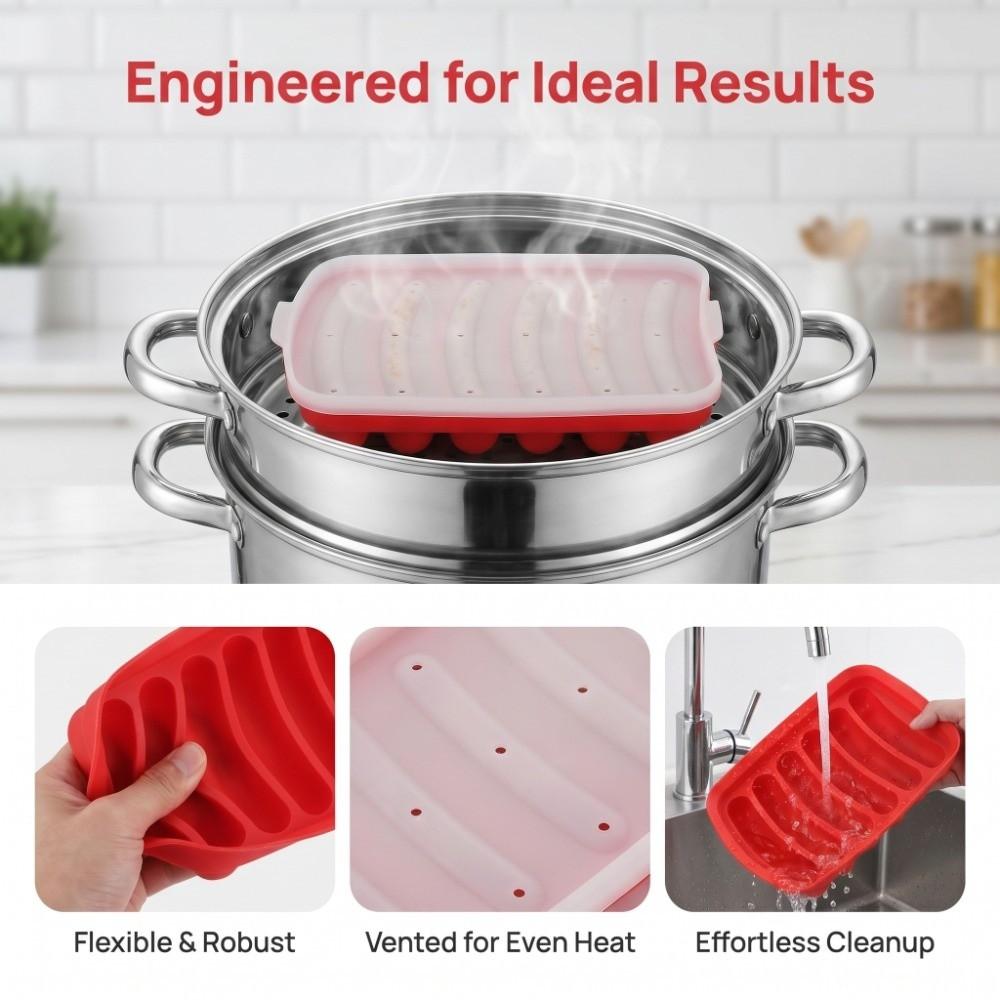 3pcs With Vented Lid Hot Dog Mold Food Grade Silicone Ham Making Tray  Home Kitchen Baking